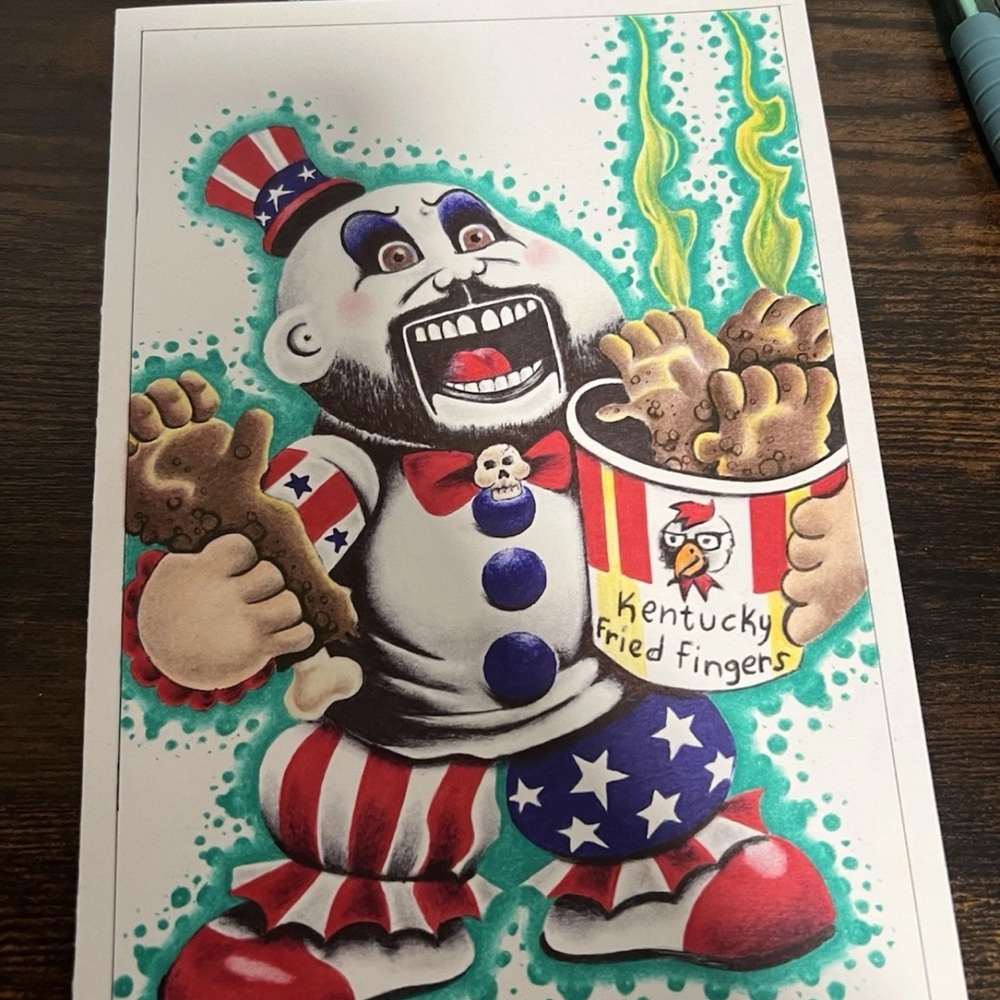 Whimsical Clown Art Print with Patriotic Colors